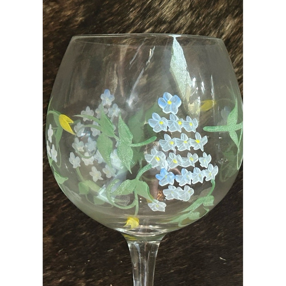 4 Hand Painted Wine Glasses  Multicolor Floral 8.5" Excellent Condition